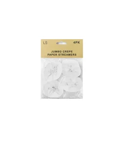 Jumbo Crepe Paper Streamers White 4pk