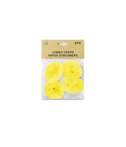 Jumbo Crepe Paper Streamers Yellow 4pk