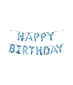 Light Blue Confetti Happy Birthday Balloon Banner 16in