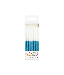 Light Blue Glitter Candles 24pk