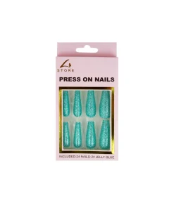 Light Blue Glitter Press On Nails 24pc