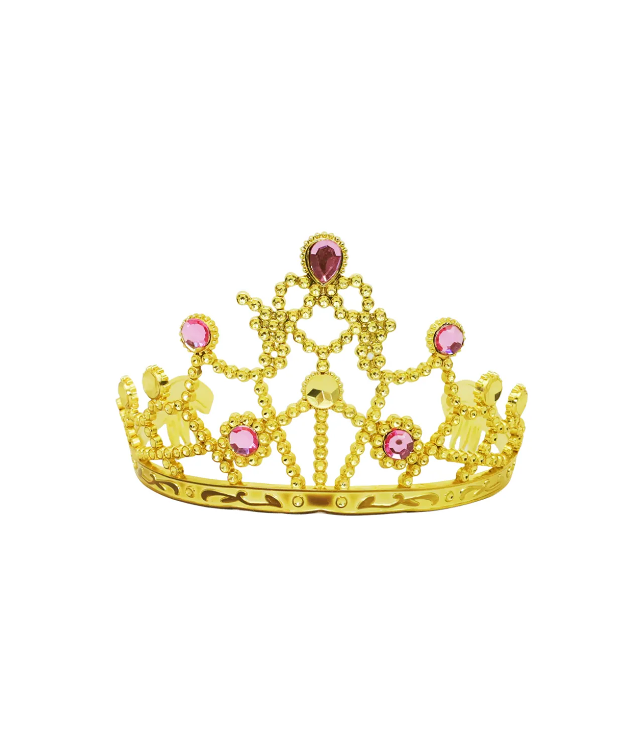 Light Pink Gem Gold Tiara Crown