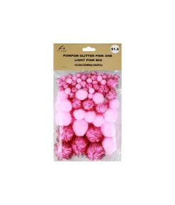 Light Pink & Hot Pink Glitter Pom Poms Assorted 100pc