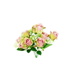 Light Pink Rose Bush 9 Heads 38cm