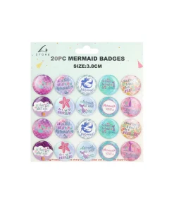 Mermaid Theme Badges 3.8cm 20pk