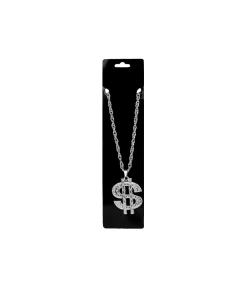 Metal Bling Necklace Silver Dollar Sign