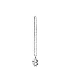 Metal Bling Necklace Silver Dollar Sign