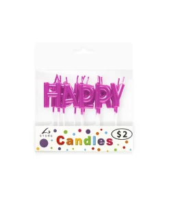 Metallic Happy Birthday Magenta Candle Set