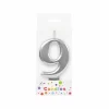 Metallic Silver Number Candle 9