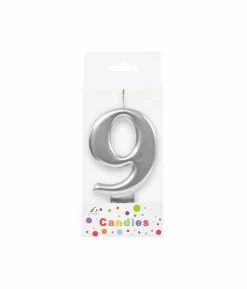 Metallic Silver Number Candle 9