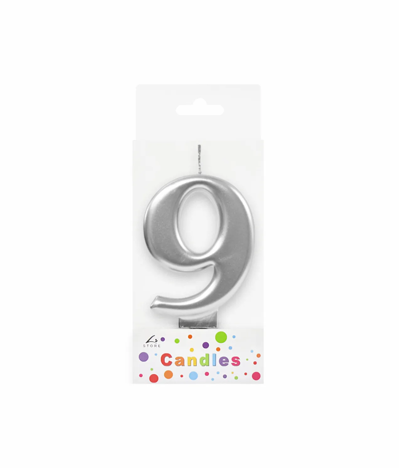 Metallic Silver Number Candle 9