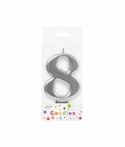 Metallic Silver Number Candle 8