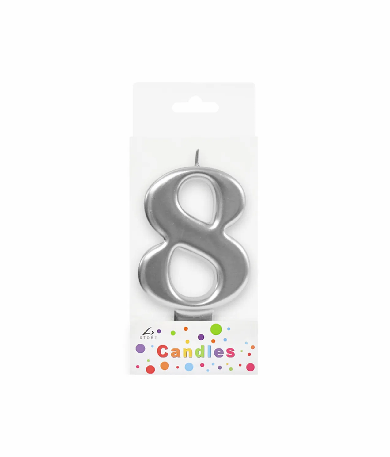 Metallic Silver Number Candle 8