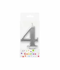 Metallic Silver Number Candle 4