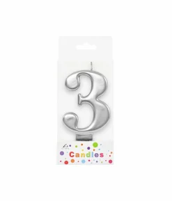 Metallic Silver Number Candle 3