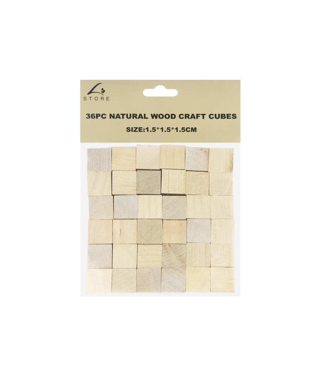 Natural Wood Craft Cube 1.5cm 36pk