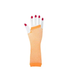 Neon Orange Fishnet Long Gloves