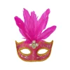 Neon Pink Half Mask With Feather
