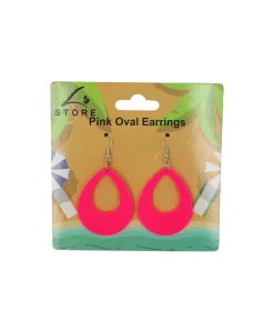 Neon Pink Oval Earrings 6.5×3.8cm