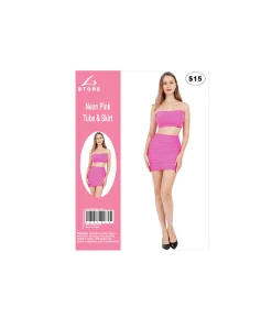Neon Pink Tube Top & Skirt