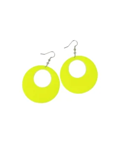 Neon Yellow Circle Earrings 7x5cm