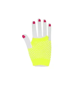 Neon Yellow Fishnet Short Gloves