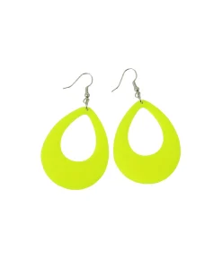 Neon Yellow Oval Earrings 6.5×3.8cm