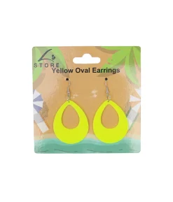 Neon Yellow Oval Earrings 6.5×3.8cm