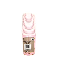 Paper Cups Pink With Gold Dot 9oz x 20pc
