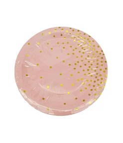 Paper Plate-Pink With Gold Dots 12pc x 9in