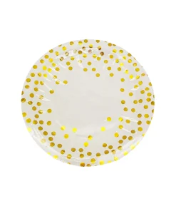 Paper Plate White With Gold Dots 12pc x 9in