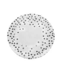 Paper Plate White With Silver Dots 12pc x 9in