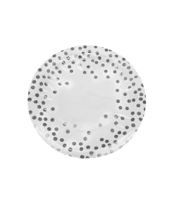 Paper Plate White With Silver Dots 12Pc x 7in