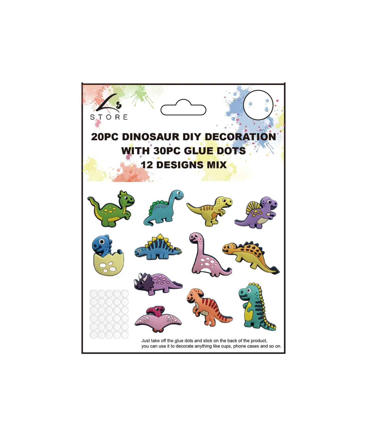 20pc Dinosaur DIY Decoration with 30pc Glue Dots