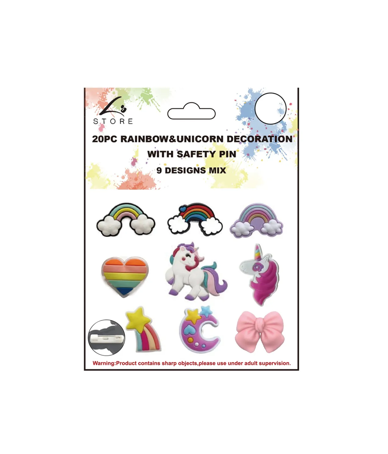 20pc Rainbow&Unicorn DIY Decoration with Safety Pin