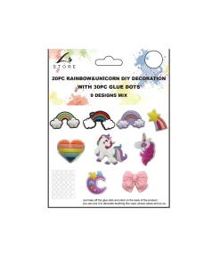 20pc Rainbow&Unicorn DIY Decoration with 30pc Glue Dots