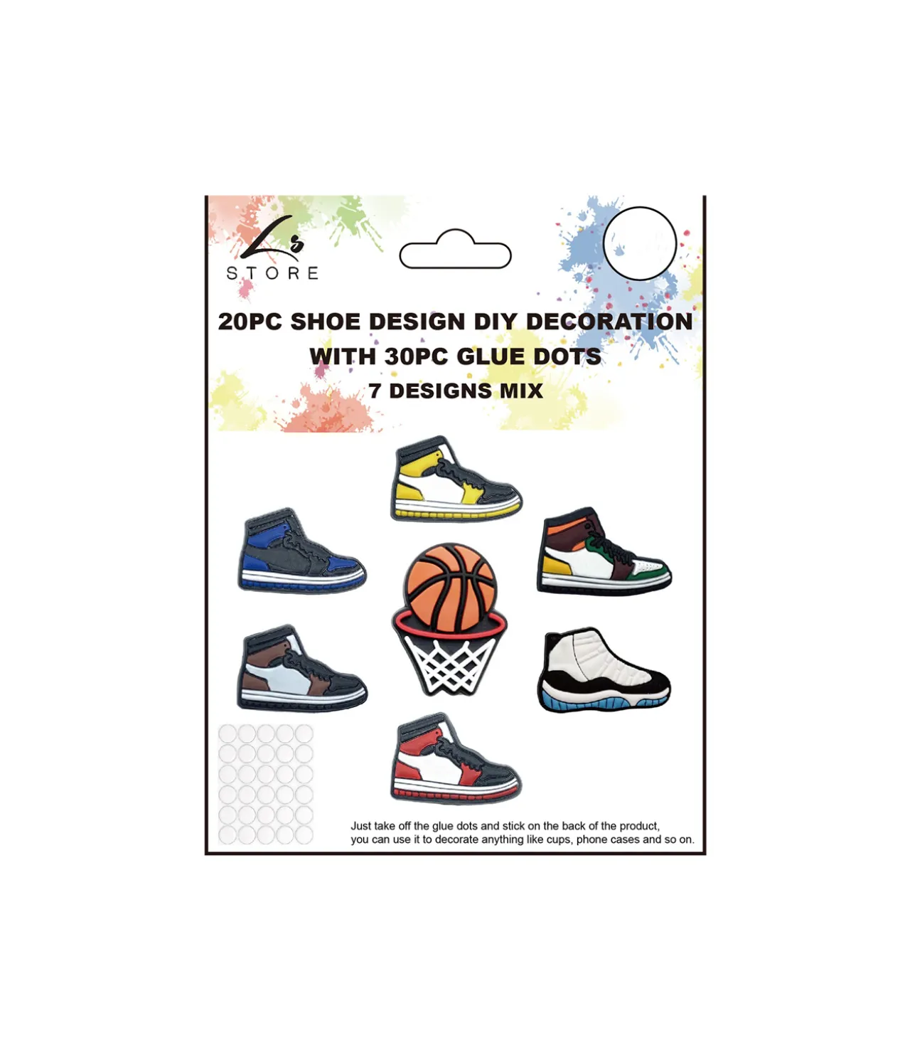 20pc Shoe Design DIY Decoration with 30pc Glue Dots