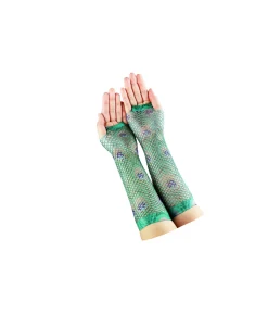 Peacock Feather Design Fishnet Gloves