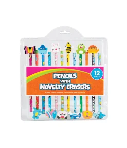 Pencils With Novelty Erasers Assorted 12pc