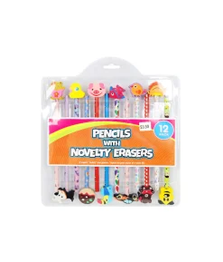 Pencils With Novelty Erasers Assorted 12pc