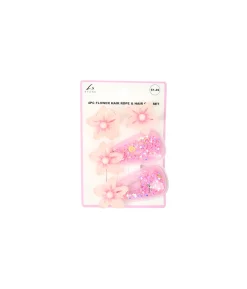 Pink Flower Hair Accessory Set 4pc