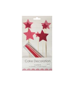 Pink Glitter Cake Candle Topper Set