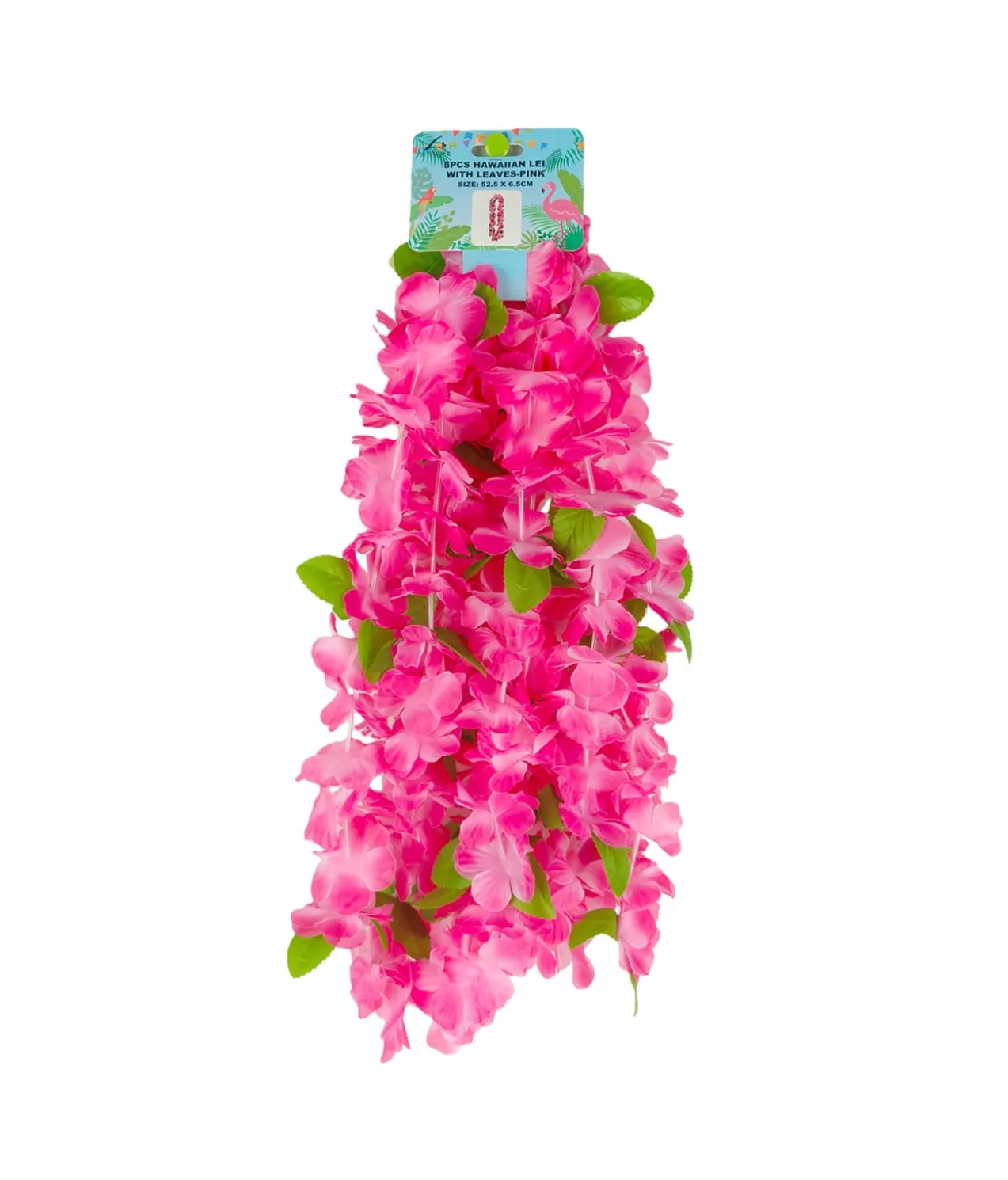 Pink Hawaiian Lei with Leaves 52.5x 6.5cm 5pc