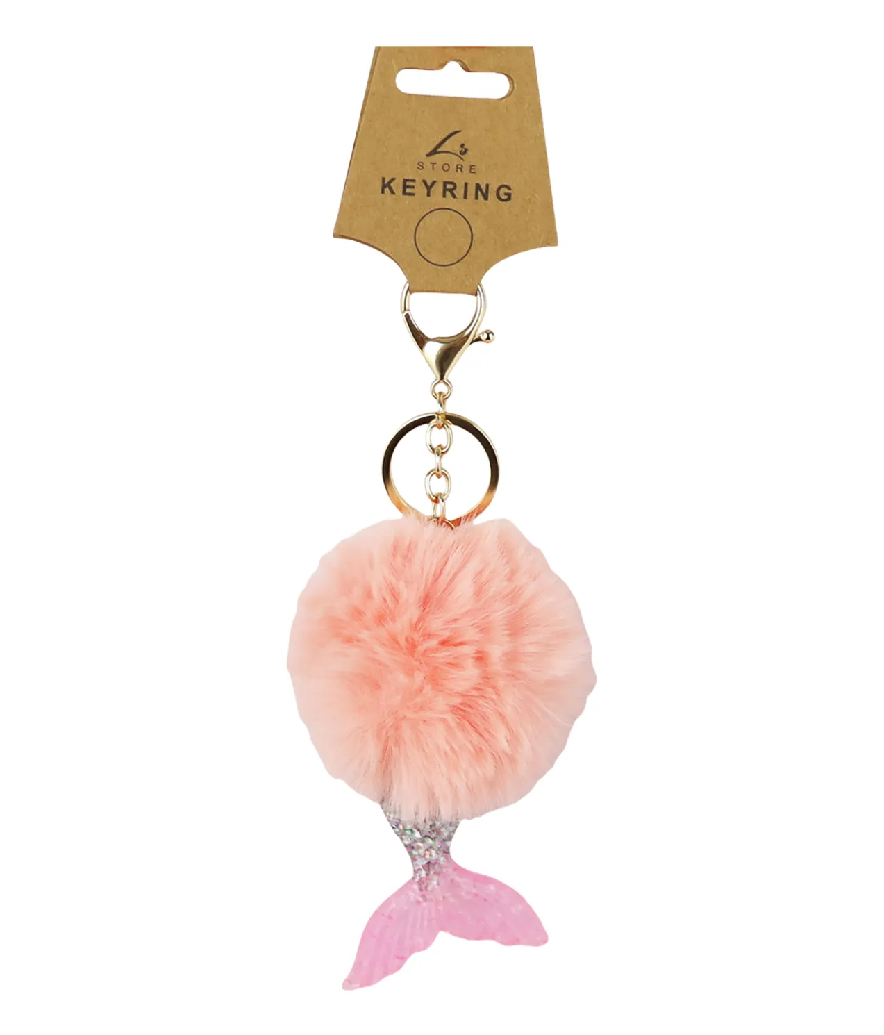 Pink Mermaid PomPom Keyring