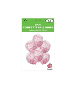 Pink Star Confetti Balloon 12inch 6pk