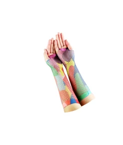 Rainbow Design Fishnet Gloves