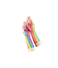 Rainbow Fishnet Gloves Long