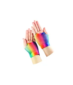 Rainbow Fishnet Gloves Short