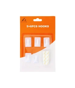5 Rectangle Hooks +6 Adhesive