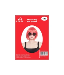 Red Bob Wig With Glasses Set